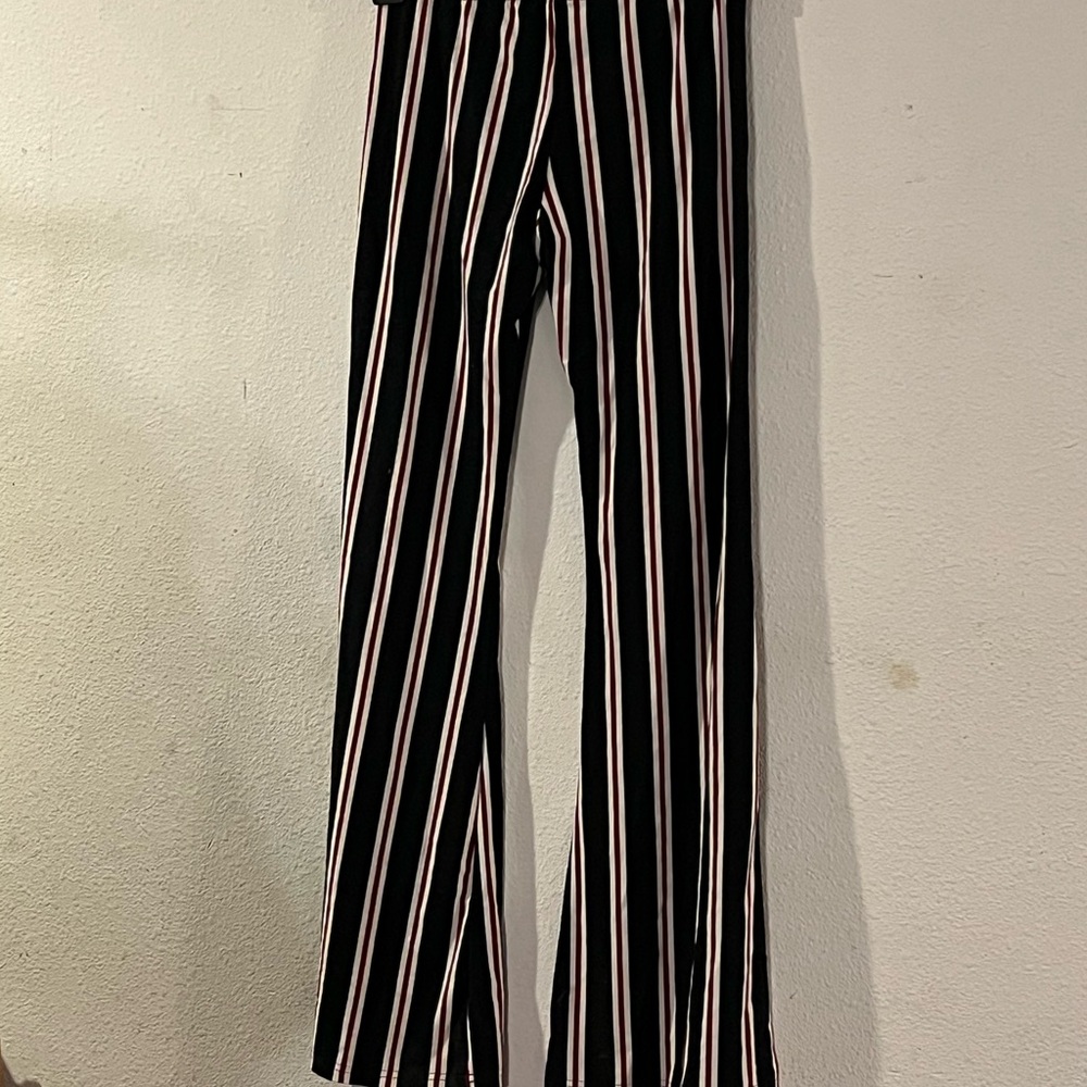 Striped Black , Red and White Women's Pants